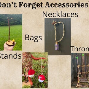Slide promoting add-ons like stands, bags, and themed necklaces for plush dolls. Encourages bundling and personalization.