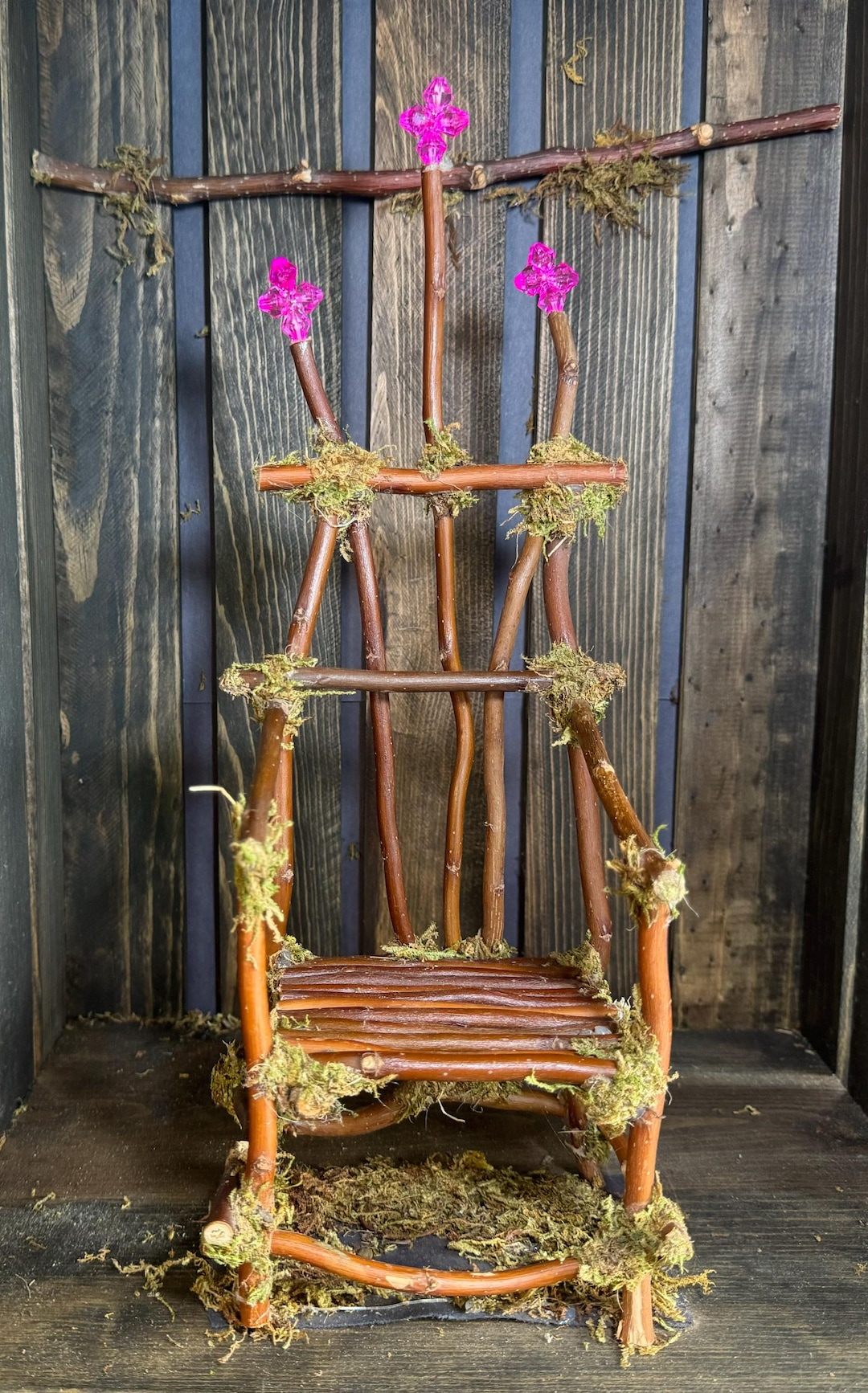 Rustic Throne Pink Crystal Fairy Twig Throne for Pumpkidz – Handmade Woodland Chair ...