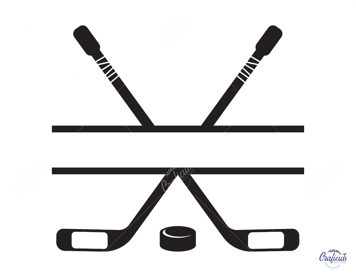 Hockey SVG, Crossed Hockey Sticks and Hockey Puck Name Frame SVG