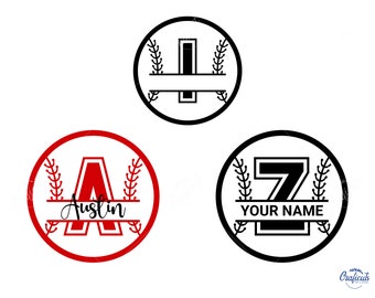 Baseball Split Frame Name SVG, Sport Monogram Alphabet Frame SVG, Digital Download Svg /Png/Dxf bestanden, voor Cricut, Silhouette Cut Files.