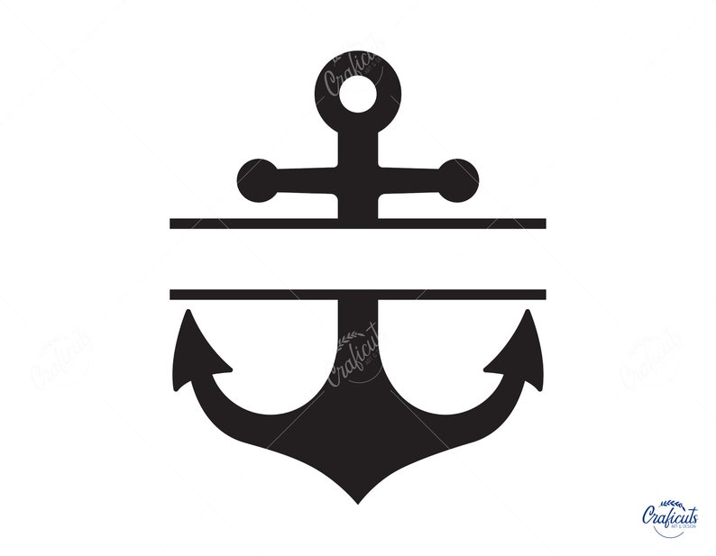 May include: Black and white silhouette of an anchor with a space for a name or initials in the centre. The anchor is a popular nautical symbol.