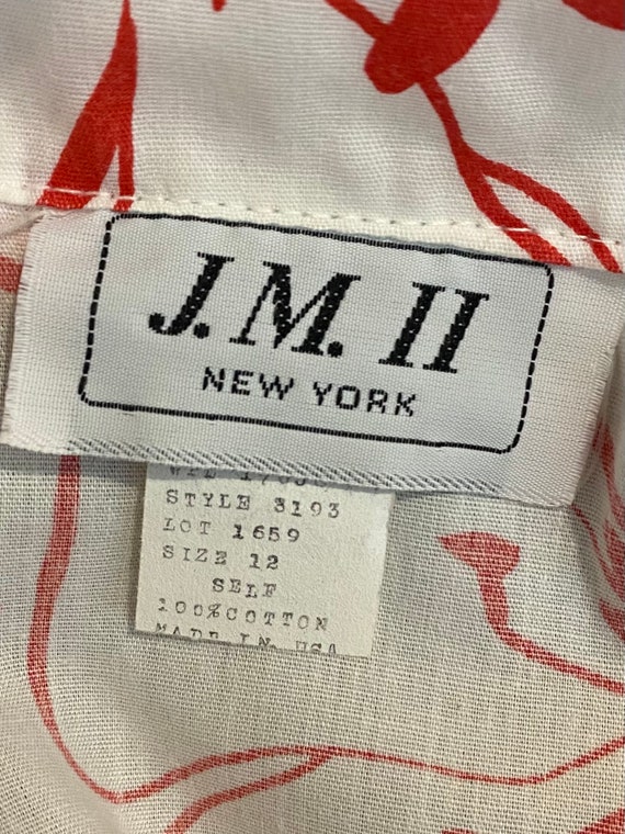 80’s Vintage J.M. II NEW YORK Red & White Hibiscu… - image 10