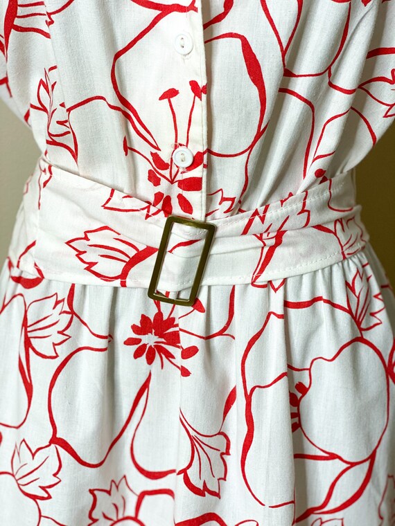 80’s Vintage J.M. II NEW YORK Red & White Hibiscu… - image 6