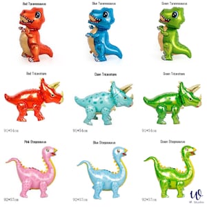 3D Dinosaur Balloons Aluminum Foil Birthday Party Rex Triceratops Stegosaurus Multiple Colors