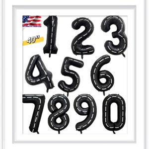 40 "Zoll-Autorennen-Geburtstags-Thema Monster-Truck-Rad Riesenzahl Jungen-Party-Ballons - schwarze Mylar-Partydekoration