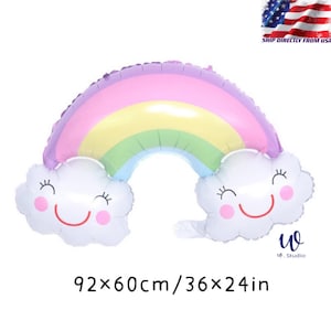 36&#39;&#39; Large Pastel Rainbow Smiling Clouds Foil Balloon Birthday Party Baby Shower Holiday Decoration