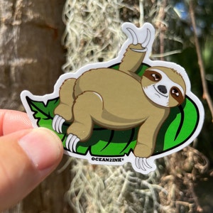 Lazy Sloth Sticker- 3&quot; | Sloth Stickers | Peace Sign Stickers | Jungle Animal Stickers
