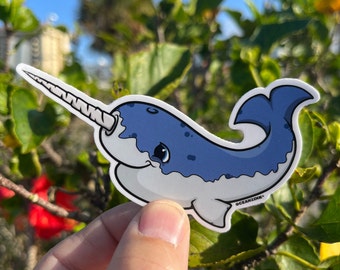 Super schattige narwalsticker - 3" | Walvisstickers | Dolfijnstickers | Narwalstickers