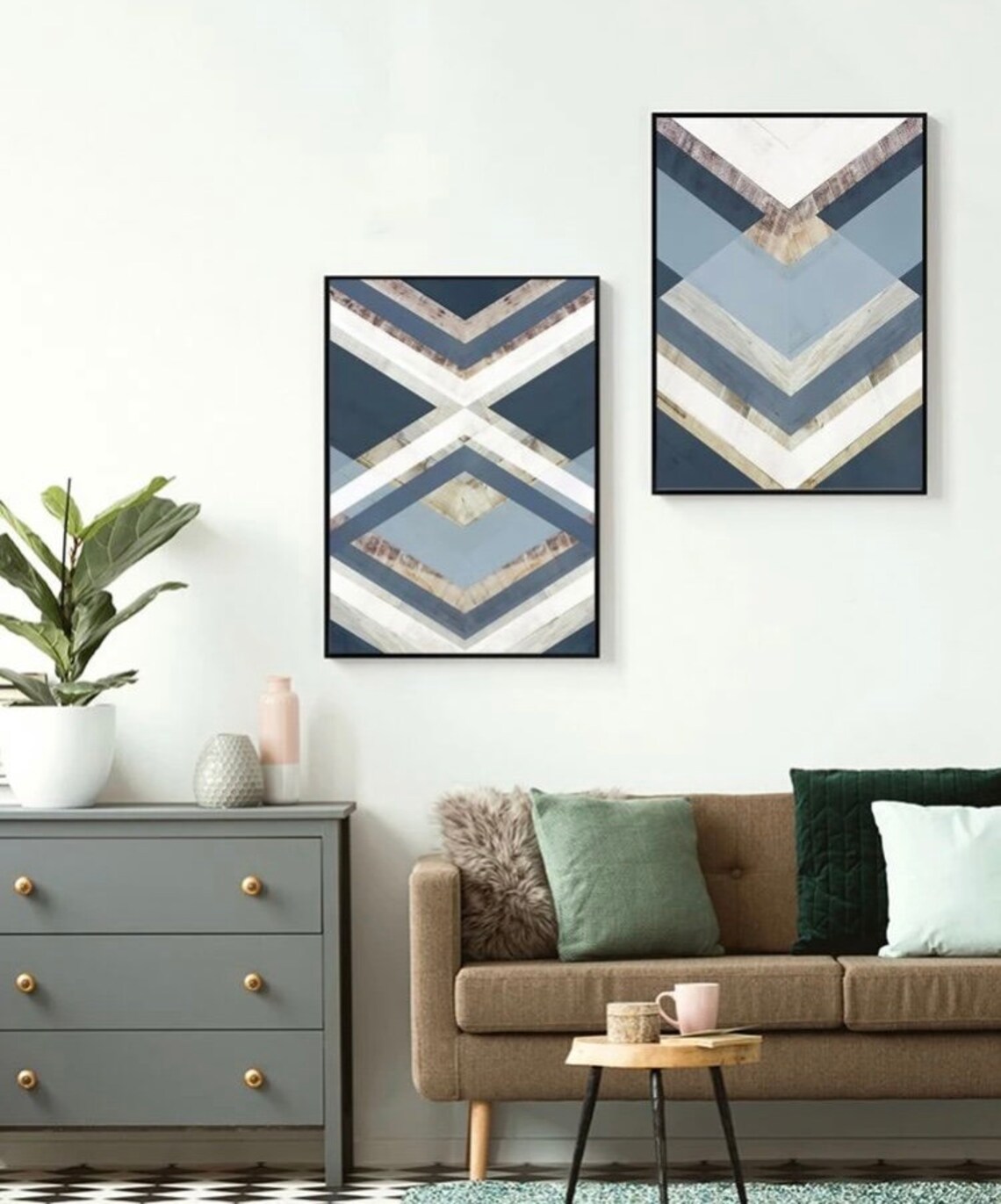 Set of 2 Geometric Wall Prints Wall Art Wall Posters Home Etsy UK