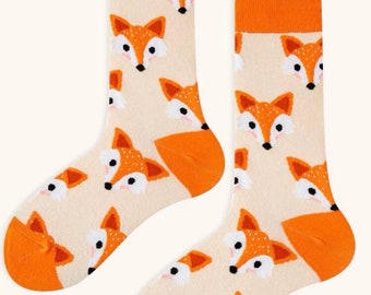 Cartoon Fox Socks, Fox Print Socks, Animal Print Socks, Foxes, Birthday Gifts, Dad Gifts, UK Seller