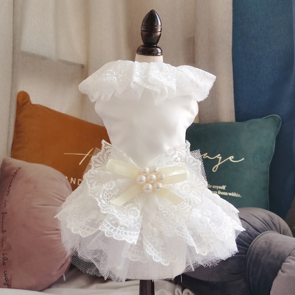 Small Dog and Cat White Wedding Dress Small Pet Dressing