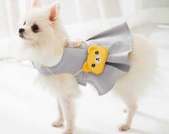 Gray Dress Small Pet Dog Cat Clothes Decoration Bag Cute Style