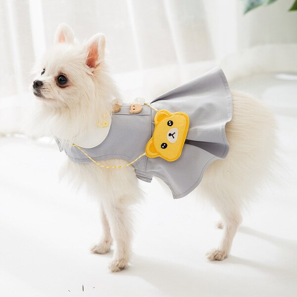 Gray Dress Small Pet Dog Cat Clothes Decoration Bag Cute Style