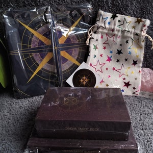 Oriens Tarot 1st edition LAST ONE! Full sized deck holo gilding * Out Of Print * plus Companion book, Oriens tarot cloth & Pouch bundle