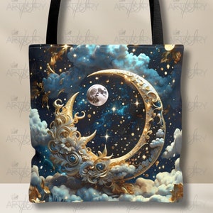 Moon and Stars Cottagecore Tote bag. Dark Academia weekender bag