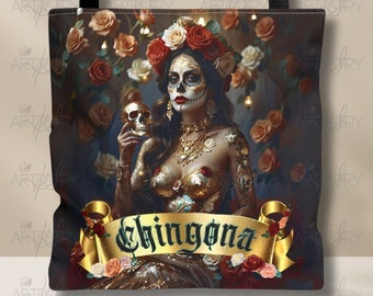 Chingona Dia De Los Muertos Tote Bag, Mexican Feminist Art Weekender Bag