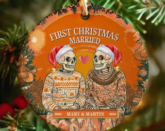Personalisierte Skeleton Paar Weihnachtsverzierung | Erste Weihnachten 2025 verheiratet