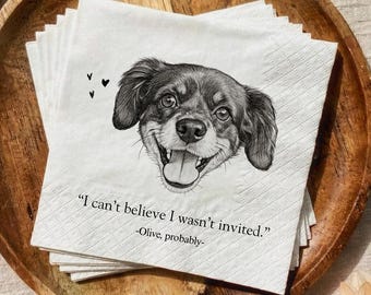 Personalized Pet Portrait Napkins Custom Dog Cat Cocktail Napkins Illustration from Photo Wedding Napkins Premium