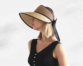 Strohhut, Stroh Strand Visor, Visor Hut, Sommer Visor Hut, Schirmmütze, Floppy Hut, Sommer Stroh Sonnenblende, Sonnenblende, Visier UV-Schutz