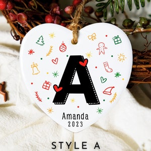 Adornos personalizados con nombre de letra, adorno familiar 2023, adorno inicial personalizado, regalo de Navidad, recuerdo familiar, adorno con monograma