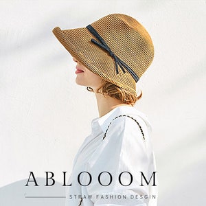 Chapeau de paille à bord large pour femme, chapeau de soleil parfait pour la plage, l'été et les vacances, chapeau de paille pliable et élégant, chapeau d'été, chapeau pliable image 1