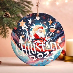 Enfeite de Natal exclusivo, decoração festiva, presente de feriado hilariante, lembrança memorável, design redondo de cerâmica, troca de presentes, decoração de árvore