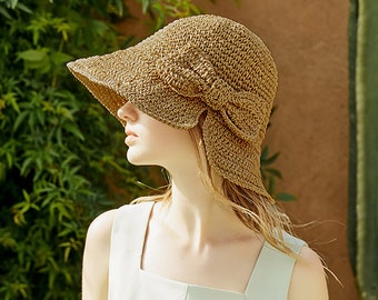 Chapeau de paille, chapeau d'été à large bord, chapeau pliable, chapeau de soleil, chapeau de plage, chapeau de plage de paille, chapeau de soleil femme, chapeau de paille femme, chapeau de vacances