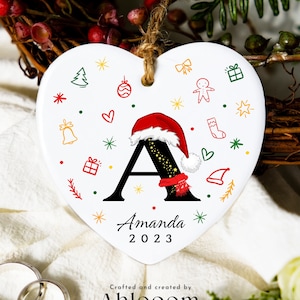 Adornos navideños - Adorno con nombre de letra - Adorno inicial personalizado - Adorno con monograma - Decoración inicial - Recuerdo familiar 2023