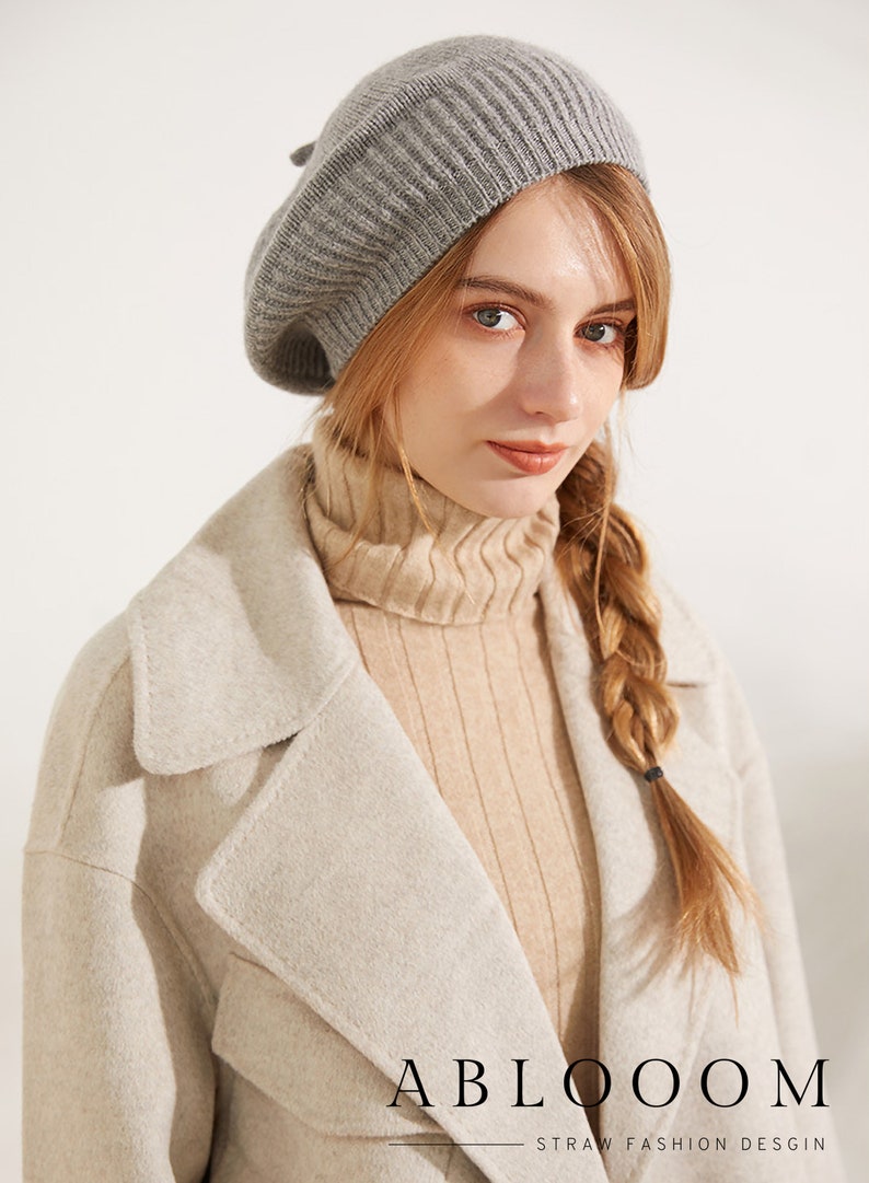 Béret en cachemire Tam de style français pour femme, béret en tricot ample, accessoire de mode automne-hiver, cadeau idéal pour elle image 5