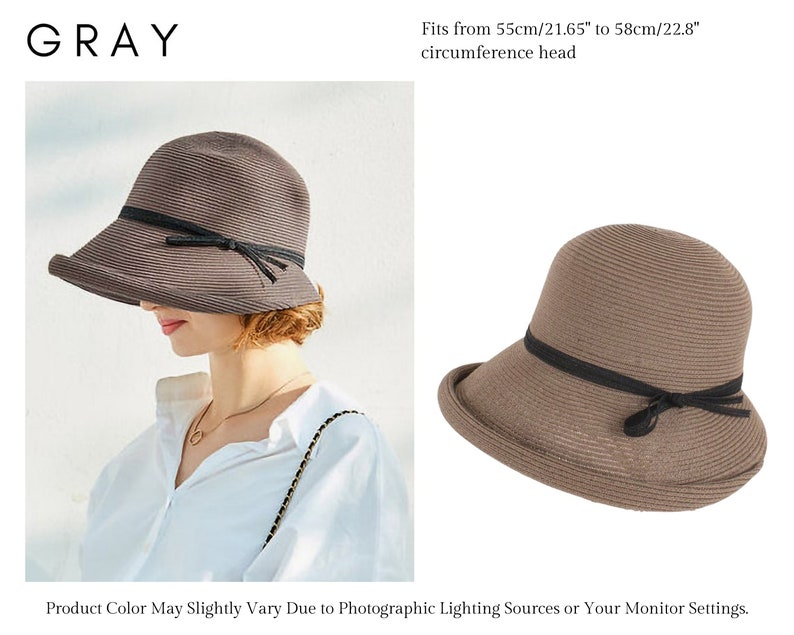Wide Brim Straw Sun Hat, Foldable Beach Vacation Hat Gray(One Size)