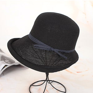 Summer Straw Hat with Wide Brim, Summer Hat, Foldable hat, Sun hat, Beach hat, Straw Beach hat, Sun hat women, Straw hat women Black