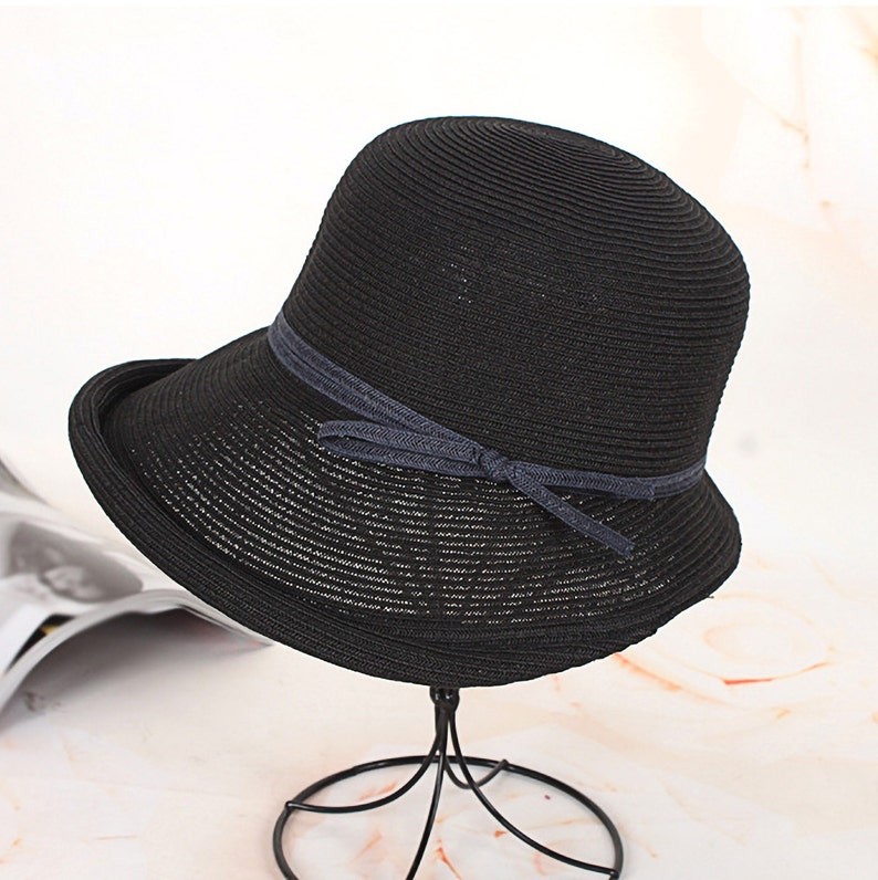 Summer Straw Hat with Wide Brim, Summer Hat, Foldable hat, Sun hat, Beach hat, Straw Beach hat, Sun hat women, Straw hat women Black