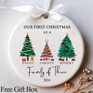 Family of Three Christmas Ornament - Family of 3 Christmas Ornament - Personalized Baby&#39;s First Christmas Ornament - Custom Family Keepsake