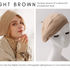 Béret en cachemire Tam de style français pour femme, béret en tricot ample, accessoire de mode automne-hiver, cadeau idéal pour elle Light Brown