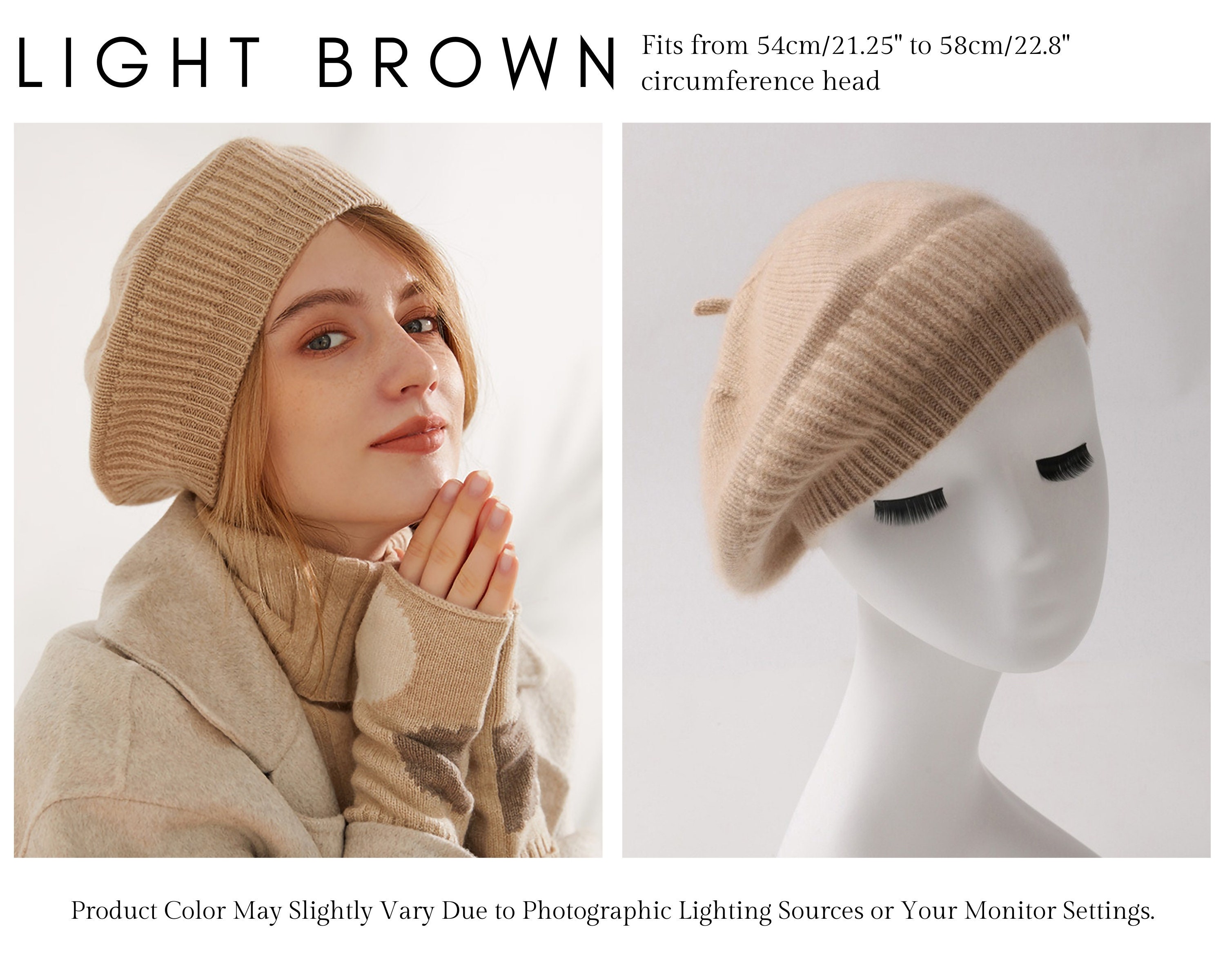 1352 ]french Beret Hats For Women Brown Beret Hat Solid Color Cashmere Knit Cashmere Beret – Nuan Cashmere main image 4