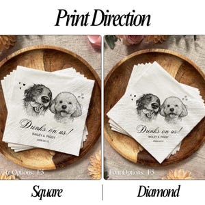 Custom Pet Portrait Wedding Napkins: Hand-Drawn Dog Cat Illustration Cocktail Napkins image 16