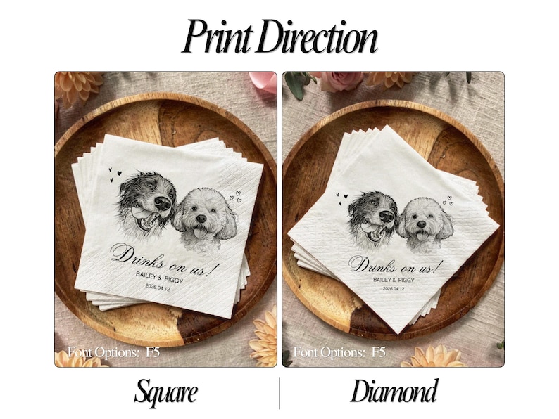 Custom Pet Portrait Wedding Napkins: Hand-Drawn Dog Cat Illustration Cocktail Napkins image 16