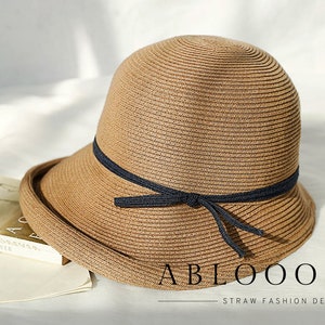 Chapeau de paille à bord large pour femme, chapeau de soleil parfait pour la plage, l'été et les vacances, chapeau de paille pliable et élégant, chapeau d'été, chapeau pliable image 6