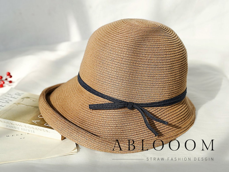 Chapeau de paille à bord large pour femme, chapeau de soleil parfait pour la plage, l'été et les vacances, chapeau de paille pliable et élégant, chapeau d'été, chapeau pliable image 6