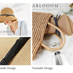 Chapeau de paille pour femme, chapeau de soleil à large bord pour femme, chapeau d'été, chapeau pliable, chapeau pliable, chapeau de plage, chapeau de plage de paille, chapeau de vacances image 5