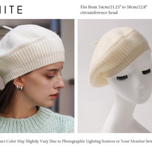 Béret en cachemire Tam de style français pour femme, béret en tricot ample, accessoire de mode automne-hiver, cadeau idéal pour elle Blanc