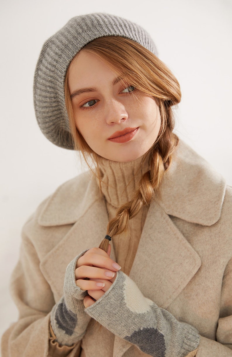 Béret en cachemire Tam de style français pour femme, béret en tricot ample, accessoire de mode automne-hiver, cadeau idéal pour elle image 4