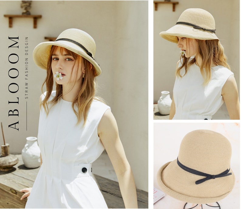 Chapeau de paille à bord large pour femme, chapeau de soleil parfait pour la plage, l'été et les vacances, chapeau de paille pliable et élégant, chapeau d'été, chapeau pliable image 3