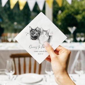 Custom Pet Portrait Wedding Napkins: Hand-Drawn Dog Cat Illustration Cocktail Napkins image 12