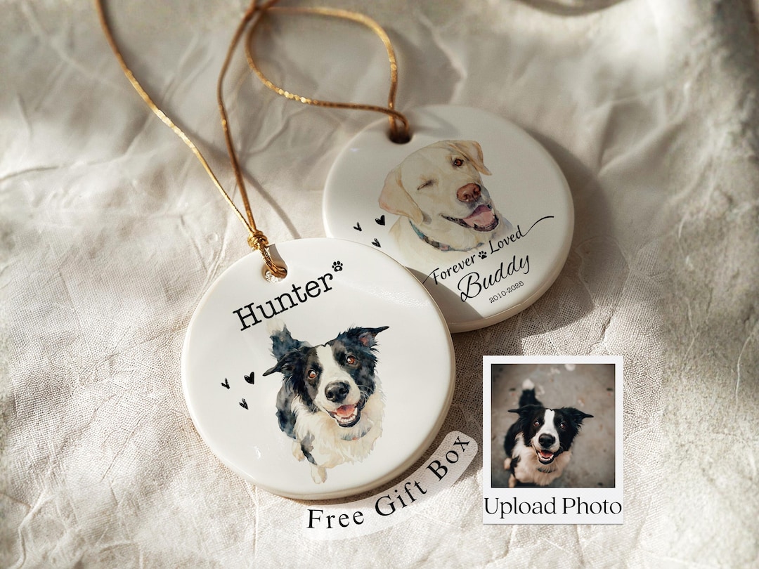 Personalized Watercolor Pet Photo Ornament Custom Dog or Cat Memorial ...