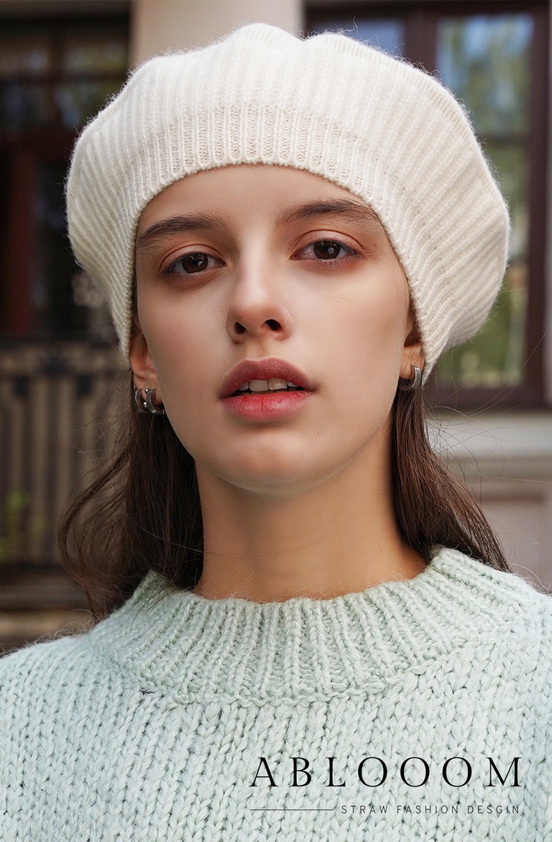 Béret en cachemire Tam de style français pour femme, béret en tricot ample, accessoire de mode automne-hiver, cadeau idéal pour elle image 3