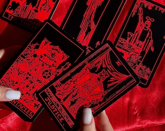 Black and Red Tarot Card Deck - Borderless, Premium quality, Full 78 cards deck with Guidebook.
