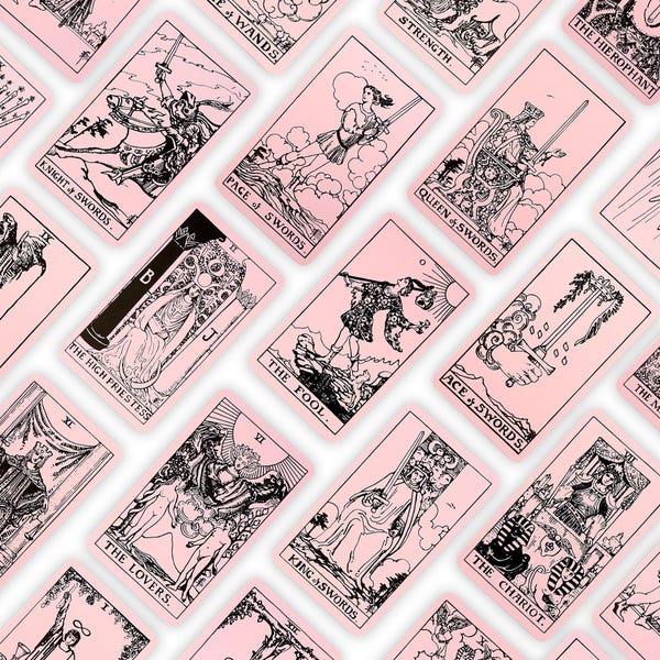 VERZENDING DEZELFDE DAG | Tarotkaartenset roze zwart | Orakelkaartenspel | Dek van veel dingen | Tarotkaartenspel | 78 kaarten | Tarotkaarten met gids