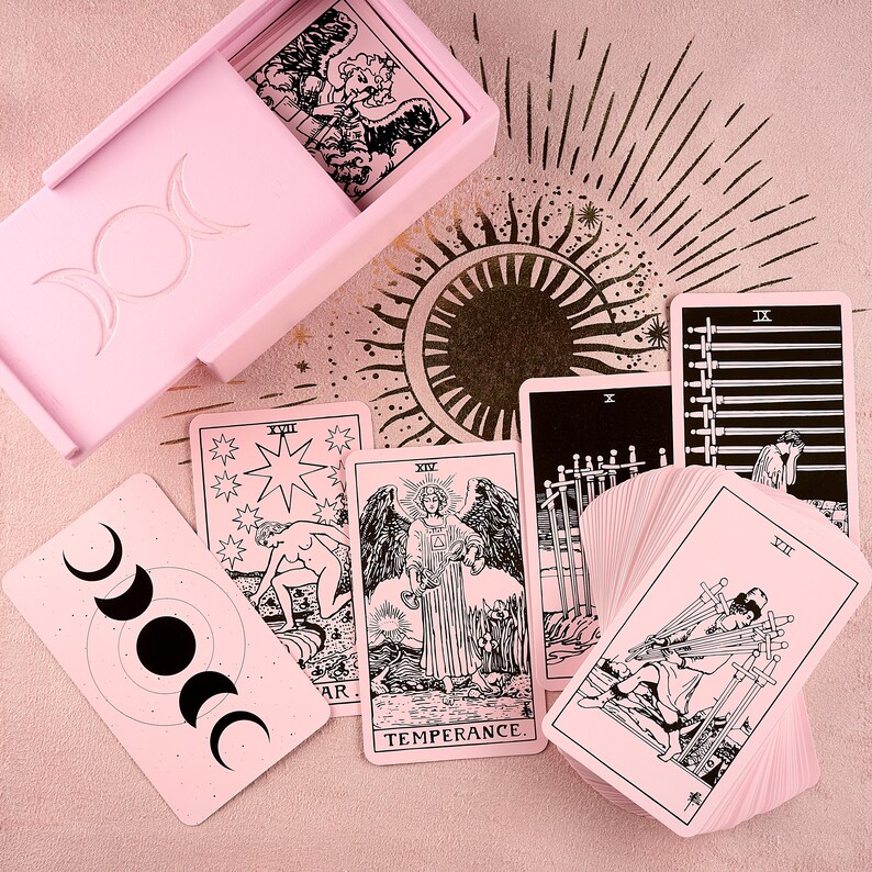 Tarot Deck Pink Black | Oracle card deck | Deck of many things | Tarot card deck | 78 cards | Tarot cards with Guidebook 