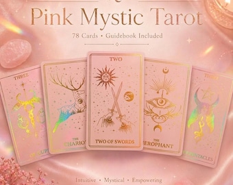 Pink Mystic Tarot Deck | Holographic Foil Edges, Cards | Pastel Witchy Tarot (Guidebook)
